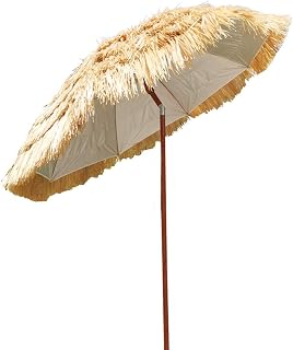 HZH Guarda-chuva de jardim de madeira de 1,8 m 8 costelas, guarda-sol de jardim redondo estilo havaiano repelente de água com cabo de manivela para praia/piscina/pátio guarda-sol ao ar livre para-sol