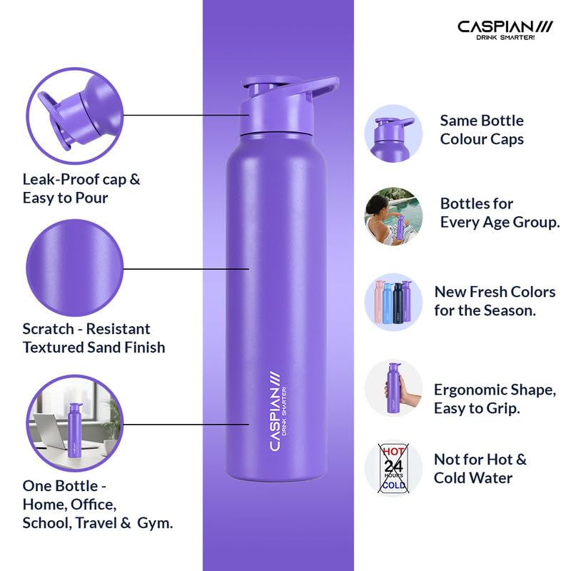 Image of CASPIAN / / / Hike Stainless Steel Customize Sipper Water Bottle Leak Proof Thunder for Fridge Home Office Travel School Kids Boys Girls Adults Sports Gym Yoga (R Purple 1 Litre, Set of 1)