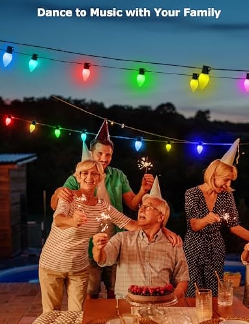 Smart C9 Christmas Lights Outdoor 66ft, 100 LED RGBW Chasing Effects Xmas Lights Outdoor, APP and Remote Controlled with Timer Music Sync, Extendable LED Christmas Lighting for House Tree