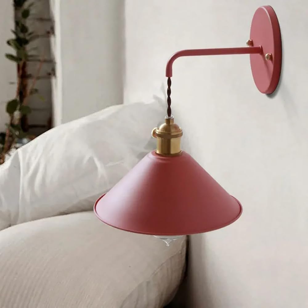 ASerZenith Led Wall Lamp, Sconces 8 Inch Fixture With Switch E27 Copper Lamp Holder For Bedside Or Bathroom Vanity(Pink)