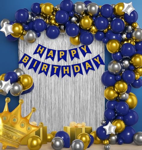 Image of Happy Birthday Decoration Set for Kids | Party Decoration kit | 51 Pcs Set | 2 Pcs Silver Star, Birthday Banner, Golden & Silver Balloons, Air Balloon Pump, Glue Tape, All in One Pack