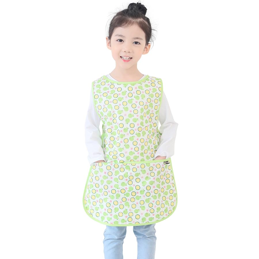 Kids Waterproof Art Tabard | Sleeveless Messy Play Painting Smock for Toddlers | Size SโXL | Kids Artist Apron for School, Daycare, Crafts, Green Orange (37-M) โ image 1