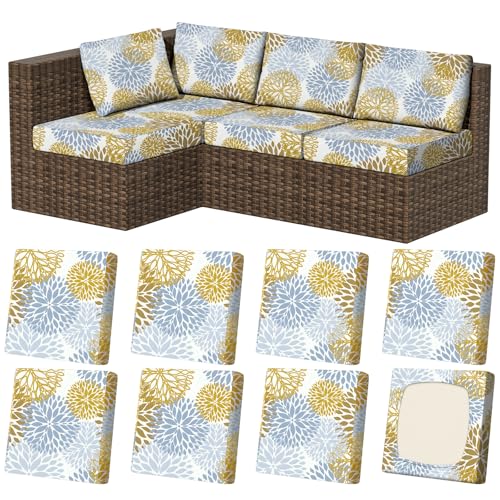 8Pcs Outdoor Cushion Covers, Stretch Patio Furniture Couch Chair Slipcovers