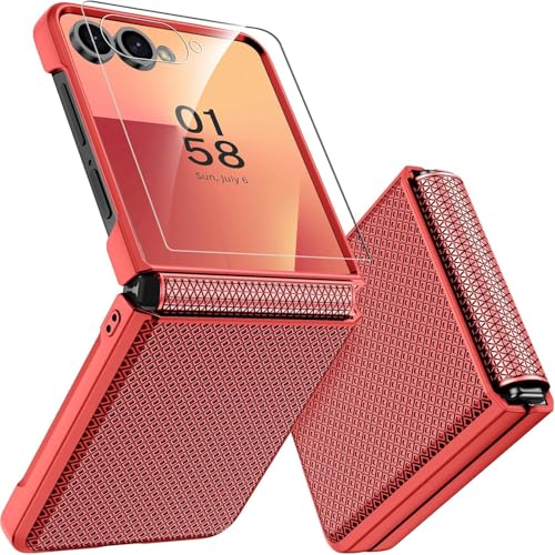Image of Kapa Textured Grip Hinge Protection Back Cover for Samsung Galaxy Z Flip7 / Z Flip 7 | with [Inbuilt Glass] Full Body Shockproof Hard Back Case (Red)