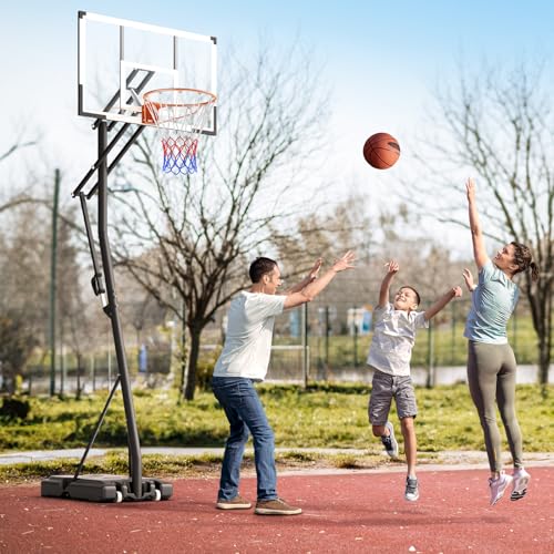 Yohood 10FT Basketball Hoop Adjustable Easily, Portable Hoops & Goals Outdoor Basketball Goal System with PC Backboard and Wheels for Teens Youth Adults