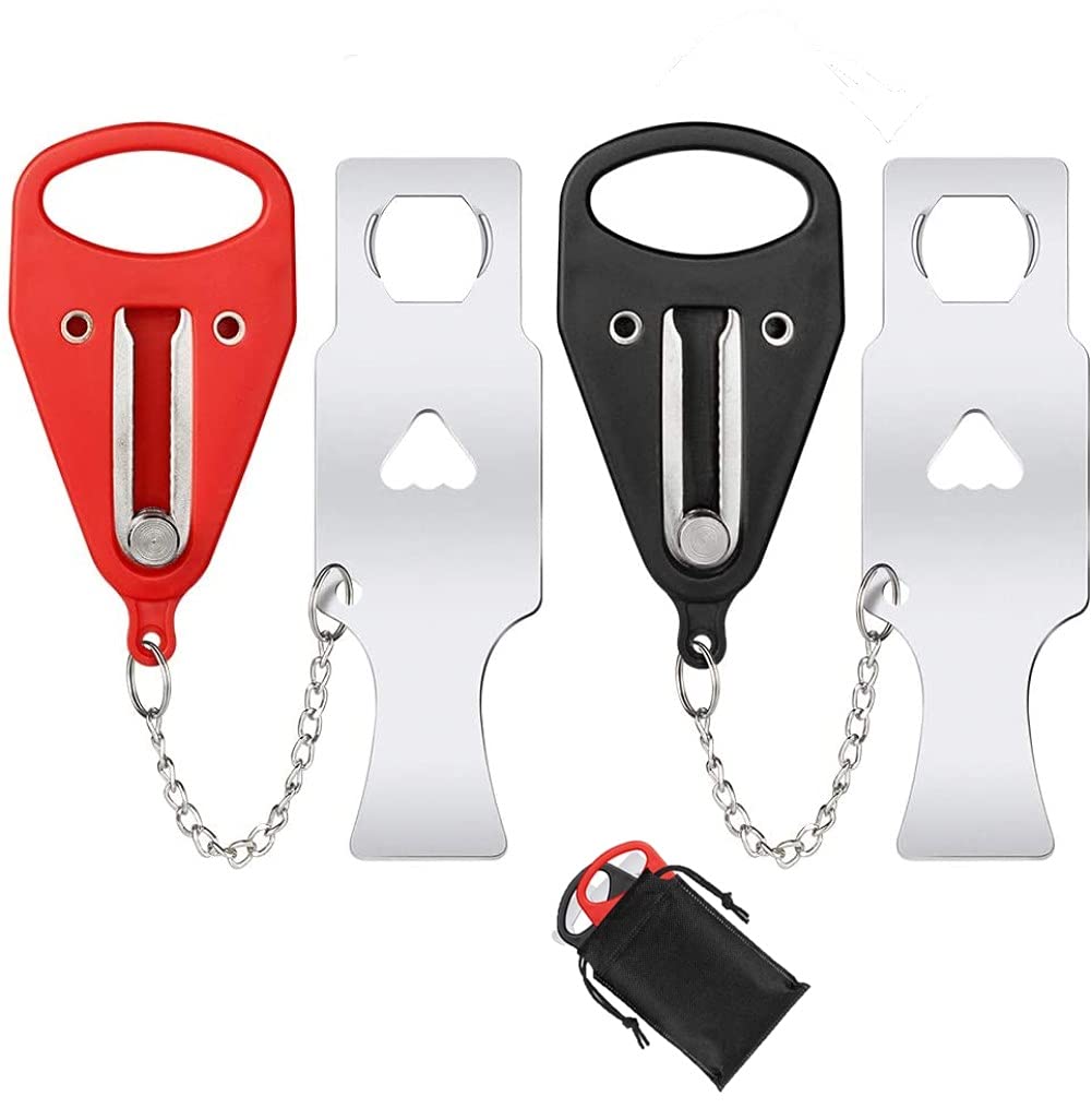 KAHEIGNKAHEIGN 2Pcs Portable Door Lock, 2 Color Travel Door Lock Anti-Theft Safety Privacy Lock with Storage Bag for Home Hotel Apartment School