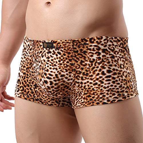 K-Men's Mens Sexy Underwear Thong G-String Leopard Print Bulge Pouch Underpants, Yellow-1, Medium #TOP1