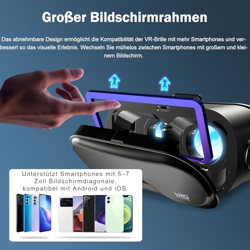 Lunettes de réalité virtuelle pour téléphone portable avec contrôleur, lunettes 3D réglables, compatibles avec les filtres de lumière bleue et lentilles HD, pour jeux mobiles et films – vue 7