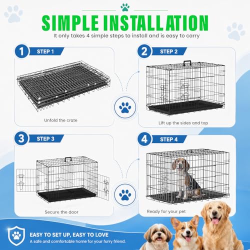 FDW Dog Crate for Medium Dogs 30 Inch Folding Kennel Metal Pet Cage Black by FDW - Used condition - Image 5
