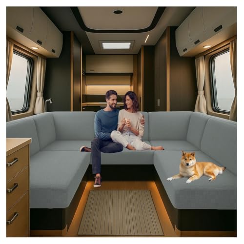 Caravan Seat Cover Stretch Jacquard, Pet Friendly Splash-Proof RV Dinette Cushion Covers, Couch Cushion Covers for Camper Sofa Bench (gray1,W 130-160 cm, D 60-90 cm)