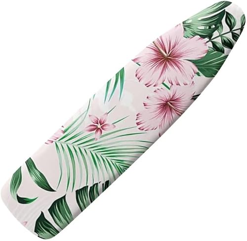 Hawaii - Funda para tabla de planchar acolchada con borde elástico, cubierta de hierro de hibisco rosa, hoja de palmera, 15 x 54 pulgadas,