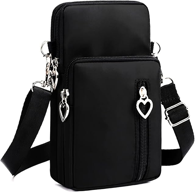 LassZone Women's Cross Body Phone Bag Ladies Over Shoulder Bags 3 Layers Mobile Phone Bag Purse Nylon Wallet for Women Handbags