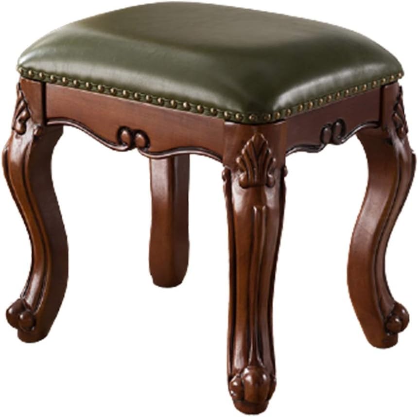Benches Vanity Solid Wood Dressing Bench Makeup Stool Household Shoe Changing Stool Bedroom Carved Makeup Stool Piano Stool (Color : Green, Size : 45x36x45cm)