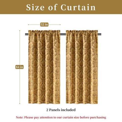 Loom And Mill Luxury Damask Curtains For Living Room, Golden Floral Thick Jacquard Window Treatment With Tiebacks For Bedroom Christmas Party Banquet Decorations (2 Panels, 52 X 84 Inch, Yellow) #TOP3