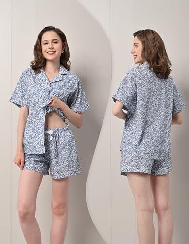 Image of NAP BOUND 100% Cotton Pajamas for Women 2 Piece PJs Set Long Sleeve Button Down Breathable Woven Sleepwear Loungewear XS-XXL