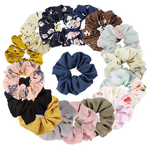 VELSCRUN 16 Pack Women's Chiffon Flower Hair Scrunchies Hair Bow Chiffon Ponytail Holder,8 Colors Chiffon Flower+6 PCS Satin+2 Gradient Color (16 PCS)