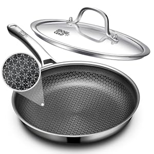 Non Stick Frying Pans 12 inch, Hybrid Improved Version Frying Pans Nonstick with Lid,non stick Stainless Steel Skillets, Dishwasher and Oven-Safe Chef Pan, PFOA Free Cookware