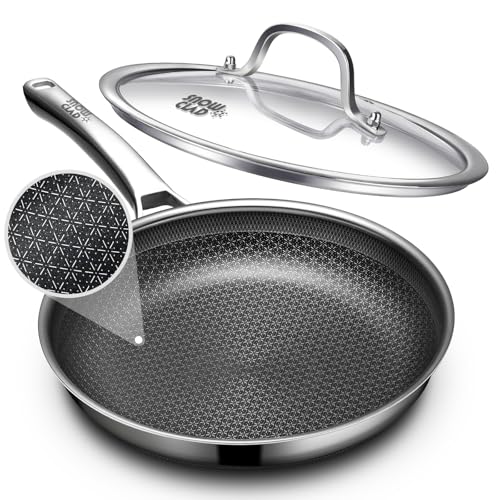 OATOFP Non Stick Frying Pans 12 inch, Hybrid Improved Version Frying Pans Nonstick with Lid,non stick Stainless Steel Skillets, Dishwasher and Oven-Safe Chef Pan, PFOA Free Cookware