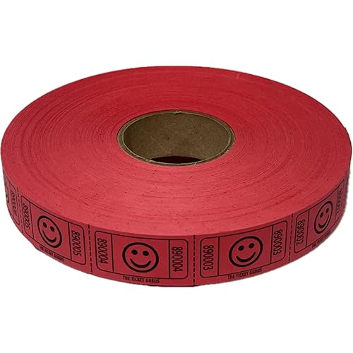 The Ticket Gurus-2000 Red Smile Tickets Single Roll Consecutively Numbered Raffle Tickets