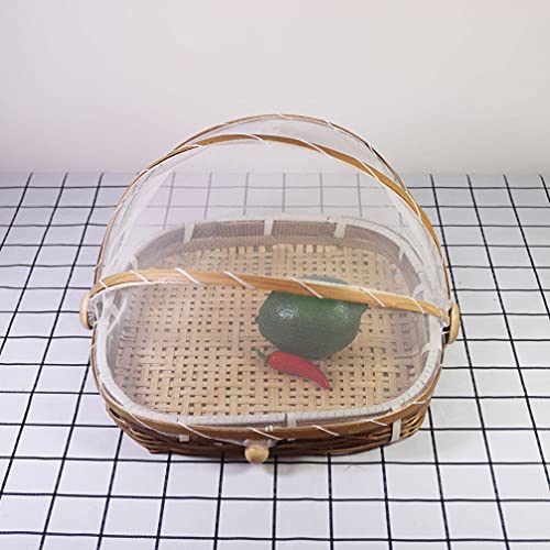 HEMOTON Cesta de bambu para comida e barraca retangular para piquenique com tampa de gaze de malha p