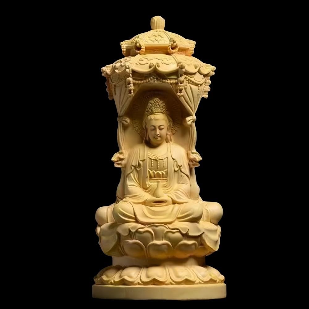 Amazon｜仏像 観音菩薩 木彫り 観音像 三聖塔 観音菩薩 装飾品