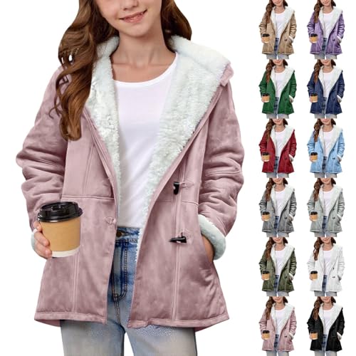 Boys Girls Suede Fleece Lined Coats Fall Winter Warm Comfy Cute Hooded Jacket Solid Color Pockets Hoodies Jacket for Teens