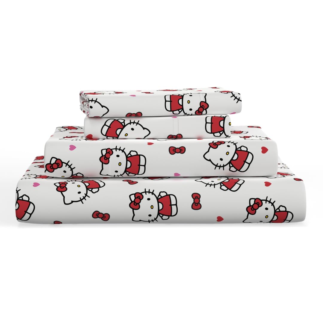 Franco Collectibles Hello Kitty Bedding Super Soft Cotton 3 Piece Twin XL Sheet Set, College Dorm Essentials (Officially Licensed Product)