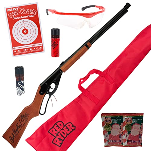 Bundle - 7 Items - Daisy Red Ryder BB Gun, Daisy Gun Sleeve, Daisy Shooting Glasses, 10 Daisy Targets, 2 Tubes Daisy 350 Ct BBS, Collector Santa Cards