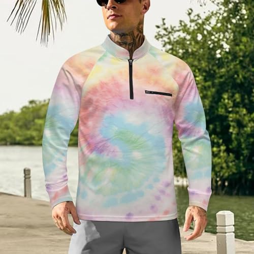 Mens Long Sleeve Mesh Fishing Shirts Pastel Tie Dye Swirl Rash Guard Fishing Running Tshirt Sun Protection Tee2
