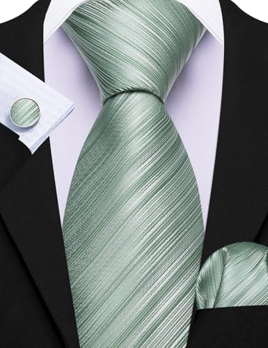 Image of Barry.Wang Tie Sets for Men Silk Stripe Necktie Woven Checkered Handkerchief Cufflinks Formal Business Wedding