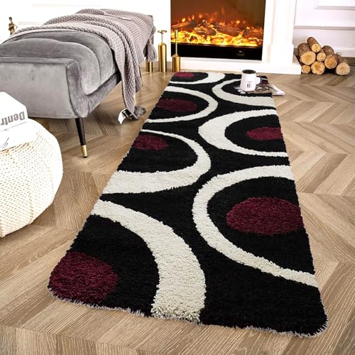 Image of 2x8 feet Soft Runner Rug for Living Room and Bedroom, Modern Indoor Floor Carpet with Non-Slip Backing, Comfortable Decorative Home Decor Rug, Easy Clean & Durable- (Moon Maroon, Rectangular)