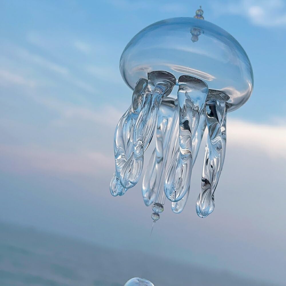 IwaiLoft Jellyfish Wind Chime Fuurin Handmade Glass Japanese Hanging