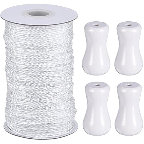 Hestya 1.8 mm White Braided Lift Shade Cord 55 Yards/Roll with 4 Pieces White Wood Pendant for Aluminum Blind Shade, Gardening Plant and Crafts (White) Cover