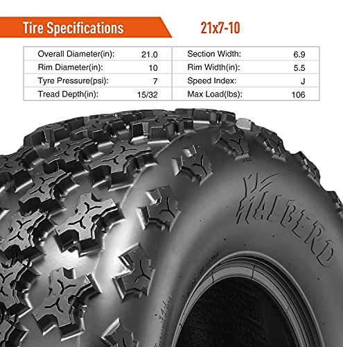 Halberd Atv Tires, 21X7-10 20X10-9 Sport Quad Atv Tires, 4Pr 21X7X10 20X10X9 All-Terrain Tires Compatible For Yamaha Raptor 350 700 Yfz450 Polaris Outlaw 525 Predator 500(4 Pack, Tubeless) #TOP5