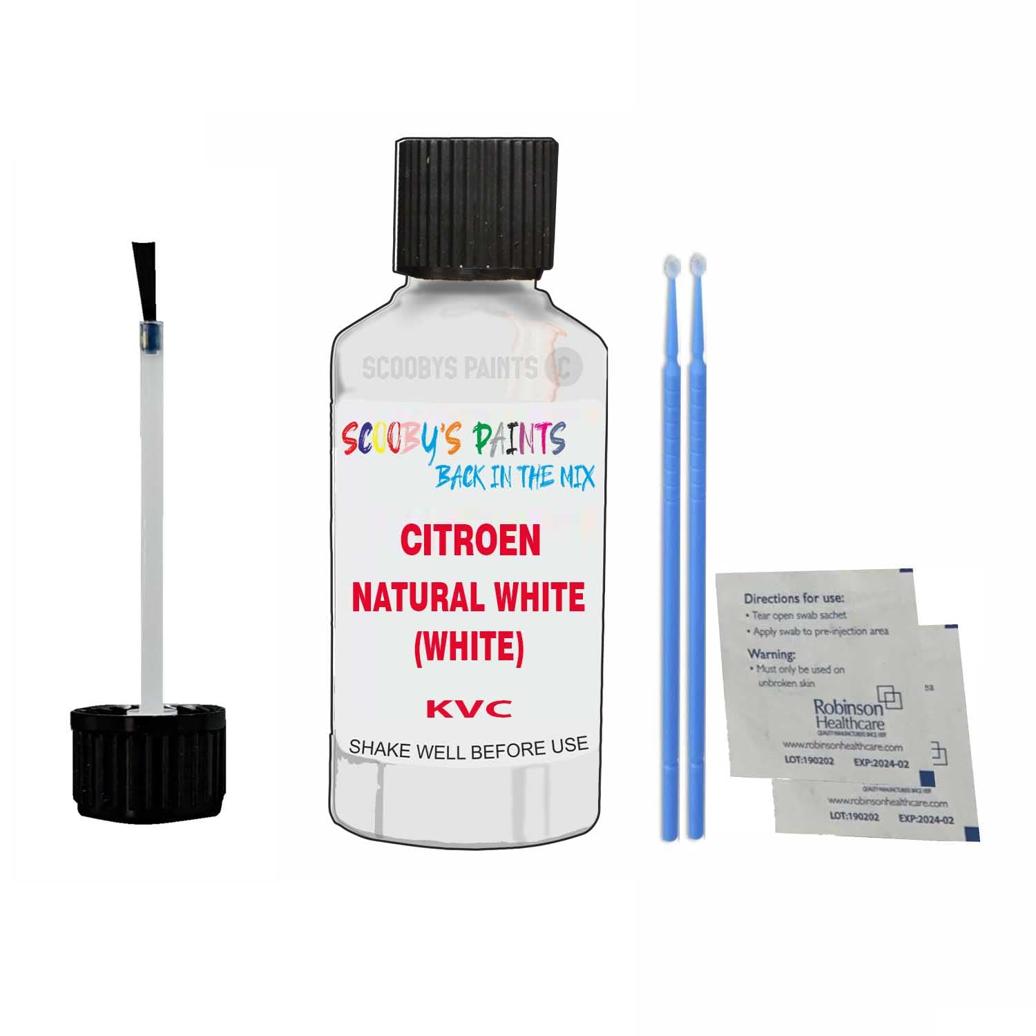 Scoobys Paints Back In The Mix Natural White (White) Touch Up Paint For Citroen C3 Aircross Kvc 2018-2021 30Ml Bottle Brush Scratch Stone Chip Repair Pen