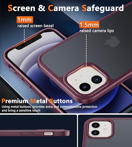 Image of FNTCASE for iPhone 12 Case: for iPhone 12 Pro Translucent Matte Back Cover, Metal Button, Shockproof Military Grade Drop Protection- Rugged Durable Protective Bumper (Red)