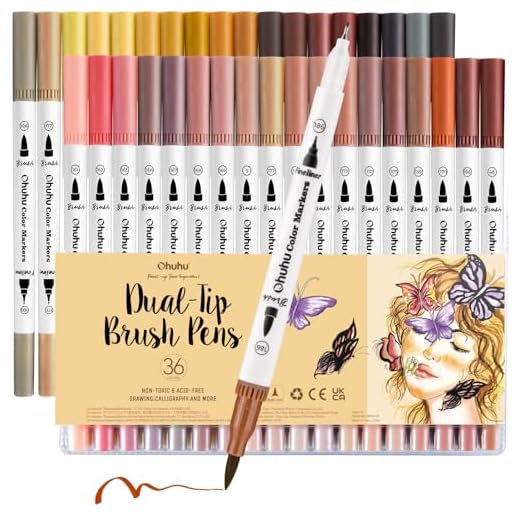 Ohuhu Rotuladores Lettering Tonos de Piel, 36 Colores Rotuladores Punta Pincel Rotuladores Punta Fina, Rotuladores Acuarelables para Adultos Dibujo, Caligrafía, Lettering, Mandalas