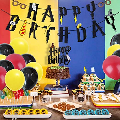 Amycute 49 stuks magische verjaardagsdecoratieset, stropdas, bril, cupcake-topper, taartdecoratie, ballonbanner voor verjaardagsdecoratie, themafeest. - Image 8