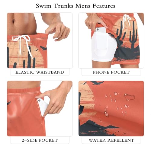 xigua Desert Sunset Mens Swim Trunks with Liner, 5 inch Quick Dry Mens Boardshorts for Beach3