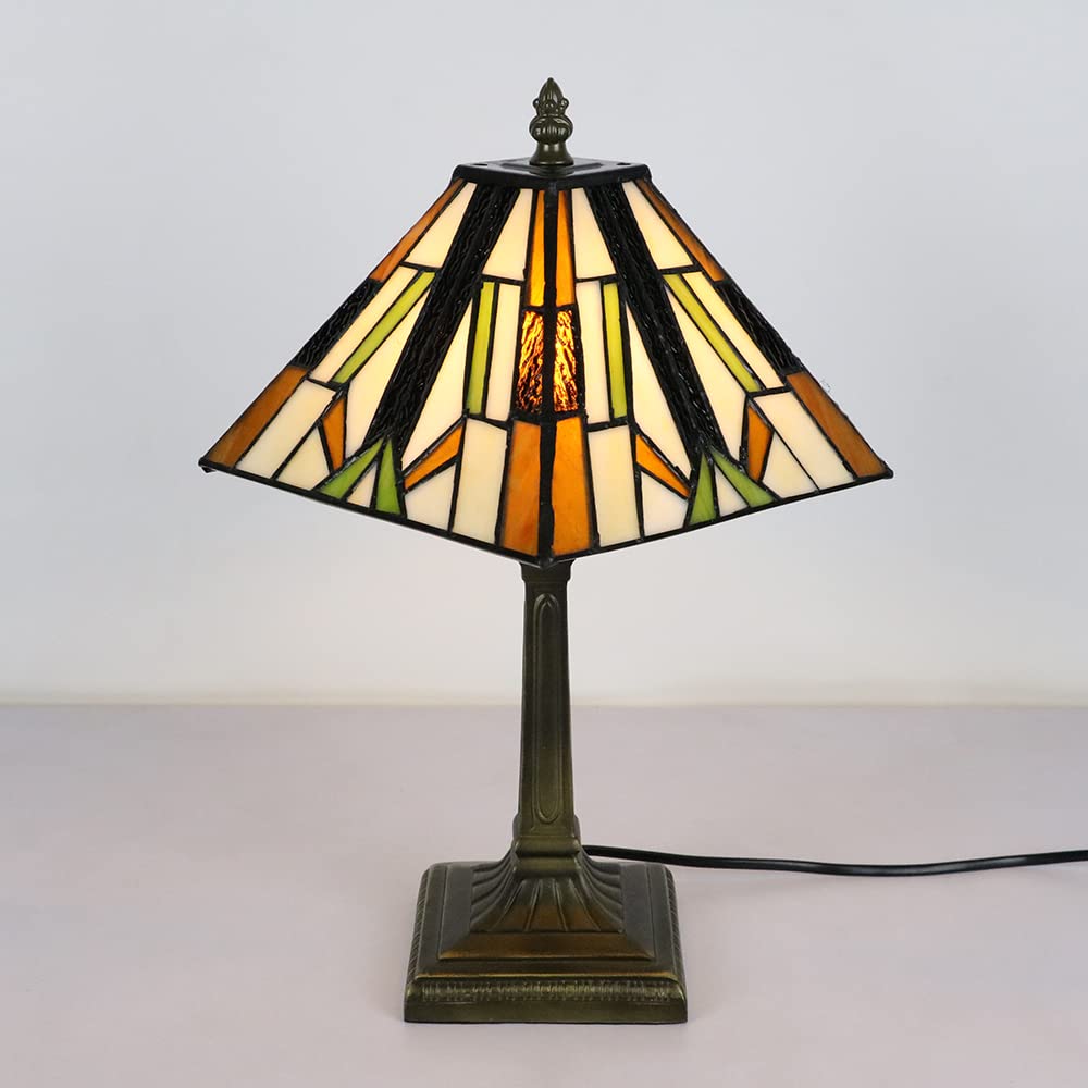 Tiffany Style Handcrafted Four Faces Retro Lampada Da Tavolo, A 8 Pollici In Vetro Colorato Luce notturna [Nessuna lampadina]