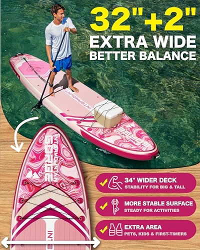 Image of 11'x34 Ultra Wide Inflatable Paddle Board, Stand Up Paddle Board &420lb Capacity for All Skill, Paddle Board for Yoga /Family, EVA Deck, US Fin, 100L Bag, High-Pressure Pump, Safety Leash