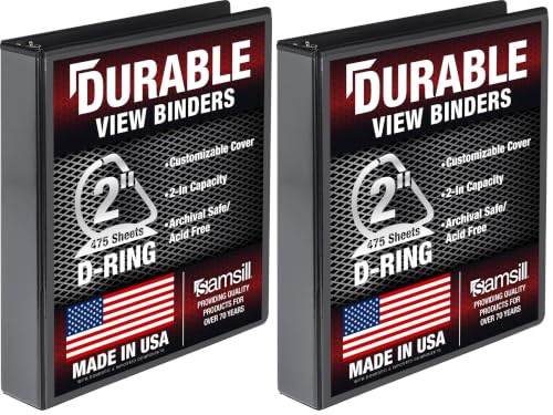 Image of Samsill Durable 2 Inch Binder, D Ring Binder, Customizable Clear View Cover, Charcoal Black, Holds 475 Pages (Pack of 2)