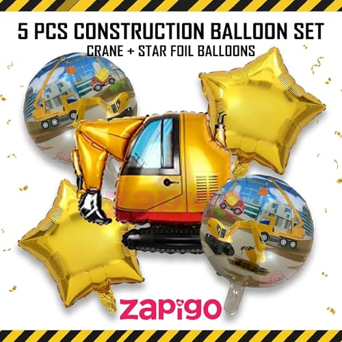 Image of Balloonistics Crane Construction Theme Birthday Balloon Bouquet | Crane & Digger Birthday Party Decoration | Construction Party Balloon Set for Boys | Pack of 9