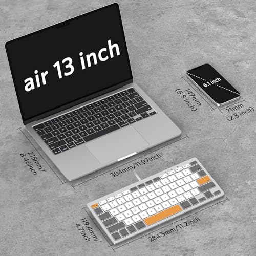 Image of OMOTON Wired Keyboard for Mac Devices ONLY with Dual Interface, Comfortable Typing Angle & Stable Connection, Compatible with MacBook, iMac, Mac mini, PC-White & Orange & Grey