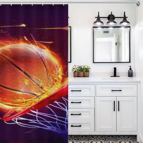 Rideau de douche tissu polyester imperméable lavable en machine basket-ball - 5