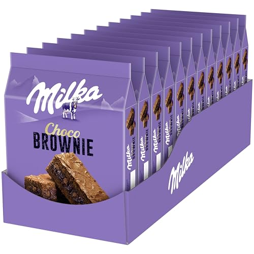 Milka Choco Brownie Bizcocho de Chocolate con Leche de los Alpes y Trozos de Chocolate con Leche, Pack de 13 Ud 150 g