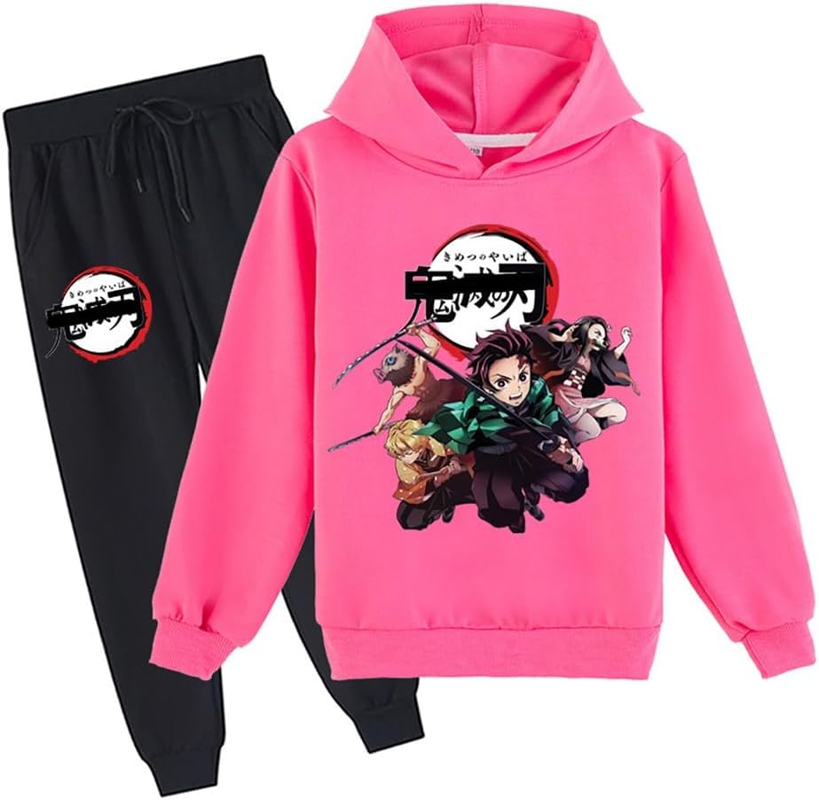 Anime Hoodie Sweatshirt and Sweatpants 2 Piece Outfits Boys Girls Long Sleeve Pullover Hooded Sweatsuits Jogger Sets