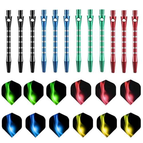 Gaaines 12 Pack Universal Metal Dart Flights and Stems (4 Colors)