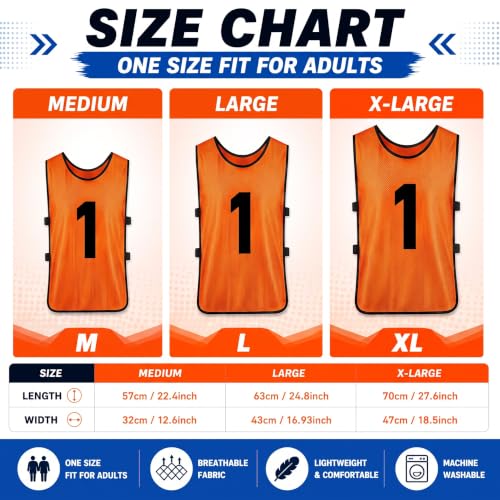 Image of Yahenda 24 Pcs Sports Pinnies Soccer Scrimmage Practice Vests Numbered Soccer Team Pennies with Belt for Adult