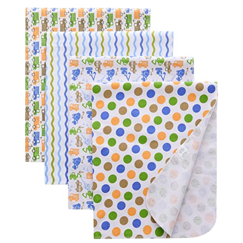 Image of Gina Era Flannel Receiving Blankets, Baby Swaddle Blankets 100% Cotton 4 Pcs One Size 30 X 30 Inch for Baby Boy or Baby Girl (Style4)